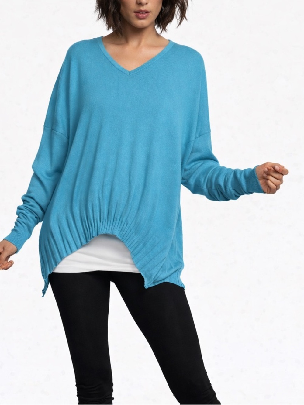 Planet Lauren G Blue Pima Cotton V Neck Lagenlook $276. Excellent OS fits 4-14